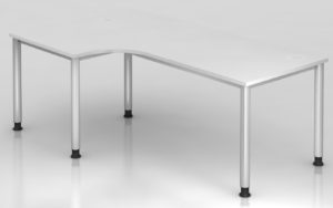 Winkel-Schreibtisch weiße Tischplatte und 2 Kabeldurchlassdosen