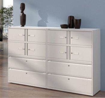 hochwertiger Bürostahlschrank mit zwei Schubladen und zwei