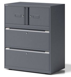 schwarzer Büro-Stahlschrank Schubladen separat abschließbar