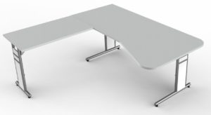 höhenverstellbarer Winkelschreibtisch (195 x 180 cm) lichtgraue Tischplatten mit Kabelkanal
