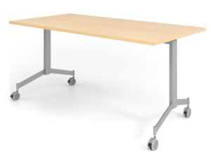 platzsparend lagerbarer und mobiler Seminar-Tisch mit Laufrollen und hochklappbarer Tischplatte