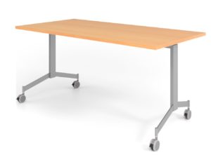 platzsparend lagerbarer und mobiler Konferenzraum-Tisch mit Laufrollen und hochklappbarer Tischplatte 
