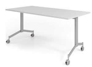 platzsparend lagerbarer und mobiler Seminartisch mit Laufrollen und einklappbarer Tischplatte
