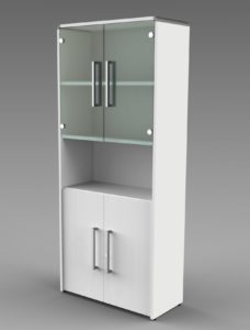 Büroschrank Höhe = 185 cm mit satinierten Glastüren