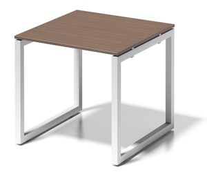 O-Gestell-Schreibtisch 80 x 80 cm / Stahlgestell verkehrsweiß / Platte Nussbaum-Holzdekor